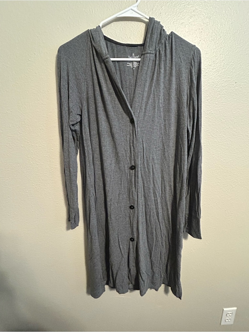 Cuddl Duds Long Hooded Button-Front Robe in Heather Gray women’s size medium
